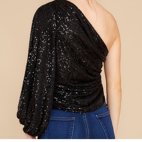 Black sequined one shoulder top - Picture 2 of 5